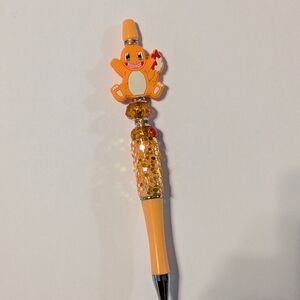 Orange Charm Pen with Cartoon Lizard Topper
